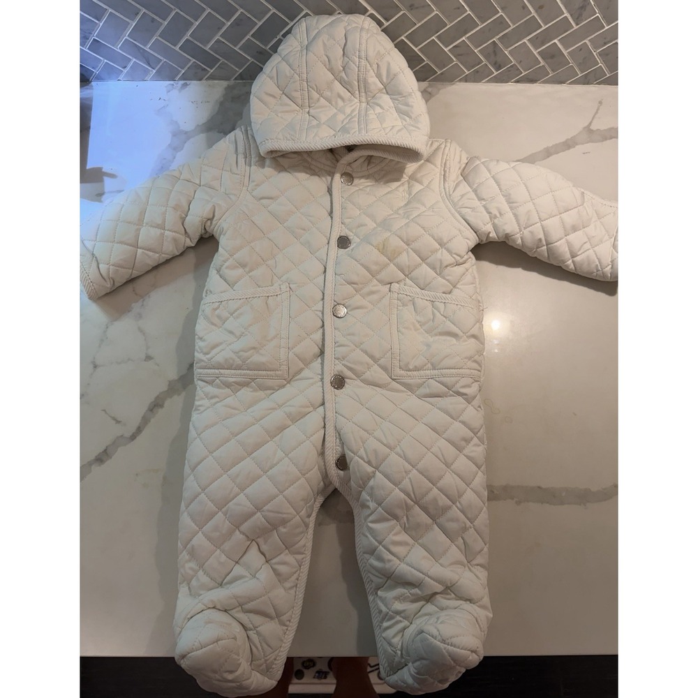 Ralph Lauren Baby Quilted One Piece Hooded Snowsuit Bunting 6 Months White